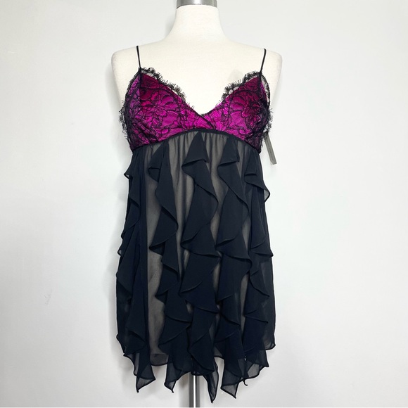 FLORA NIKROOZ Lace Ruffle Chemise Nightie Lingerie Top